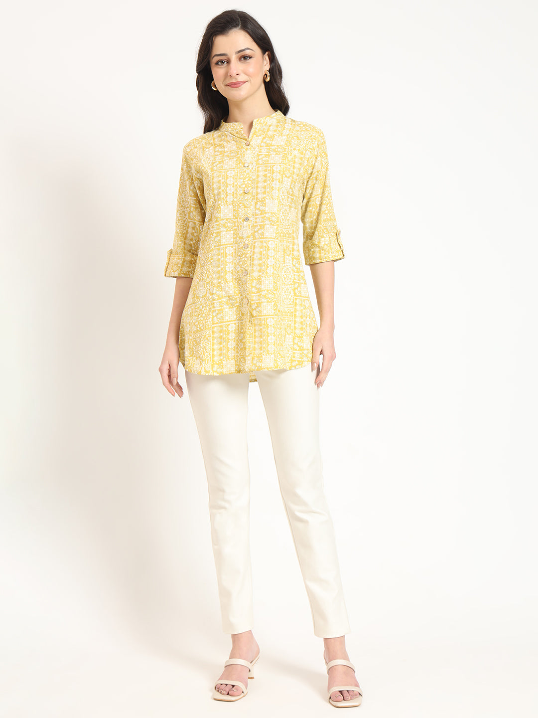 Noe Velarro Yellow Cotton Fabric Straight Top