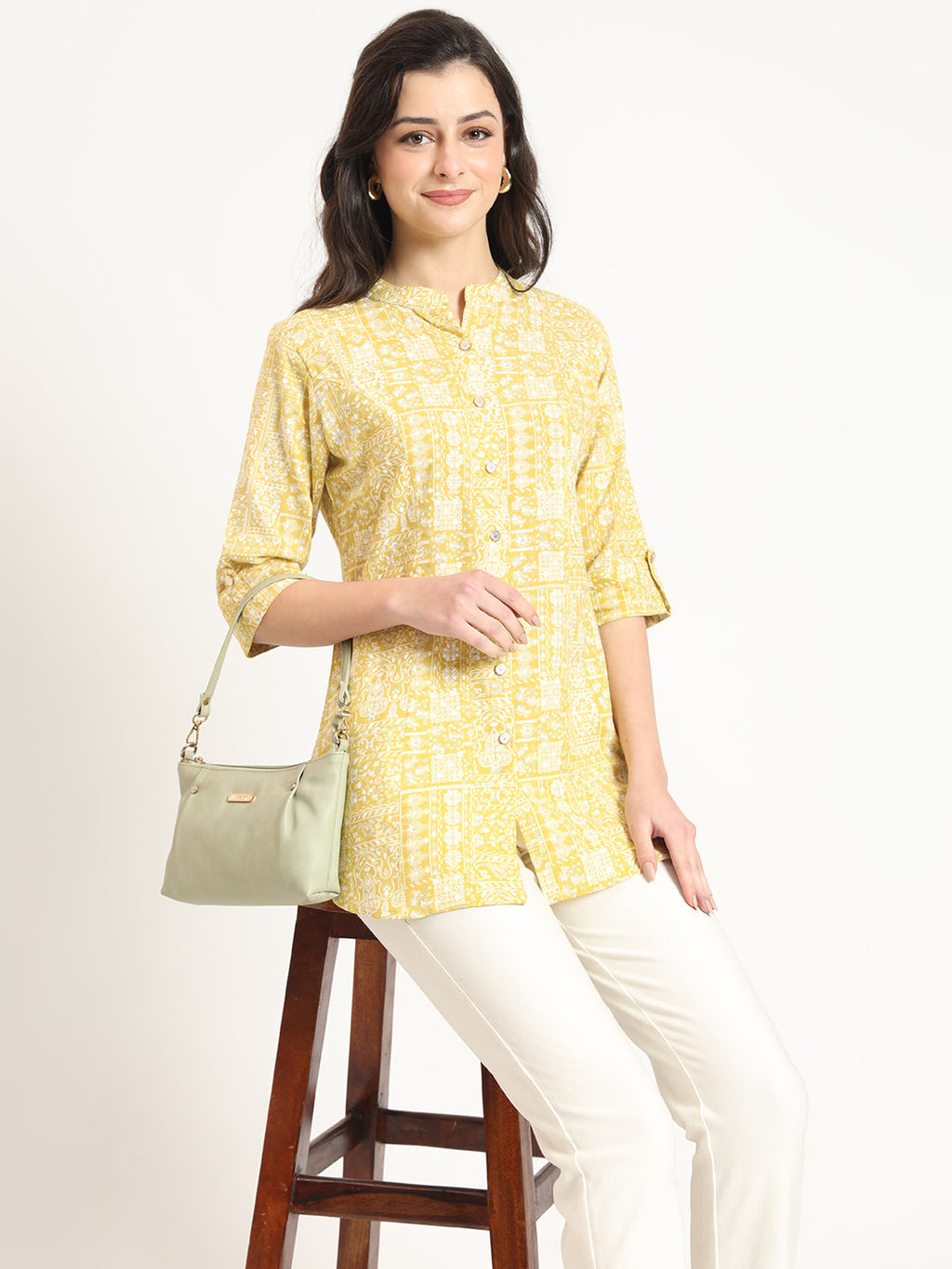 Noe Velarro Yellow Cotton Fabric Straight Top