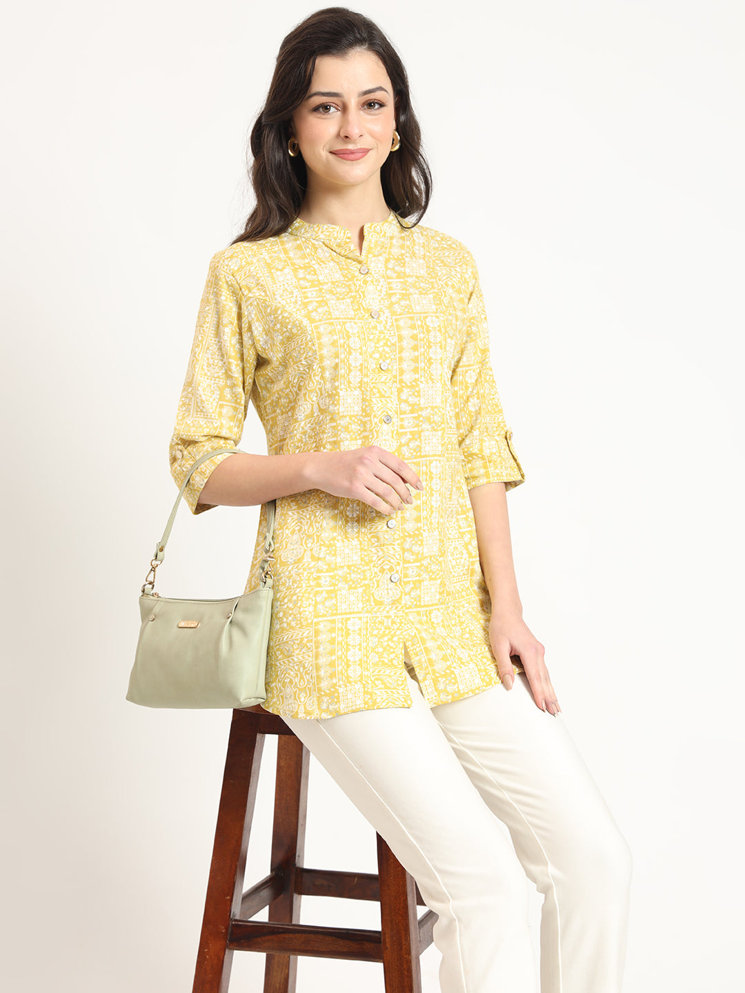 Noe Velarro Yellow Cotton Fabric Straight Top