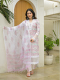 Noe Velarro White Cotton Hand Block Straight Kurta Pant Sets With Dupatta