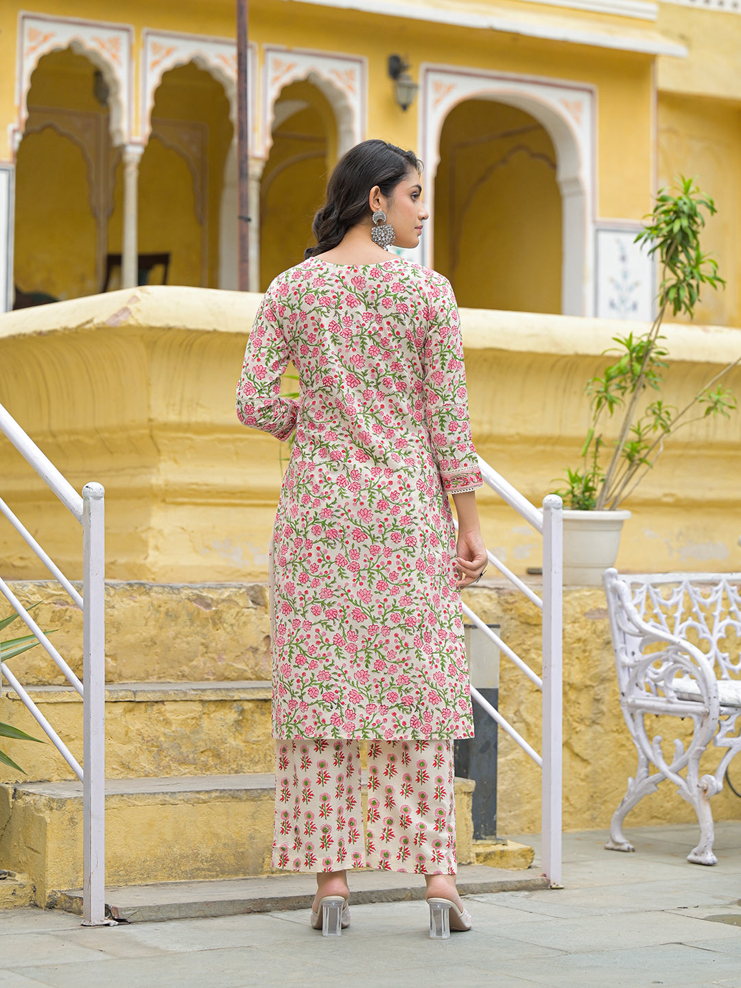 Noe Velarro Handblock Print Cotton Kurta Pant Set with Dupatta