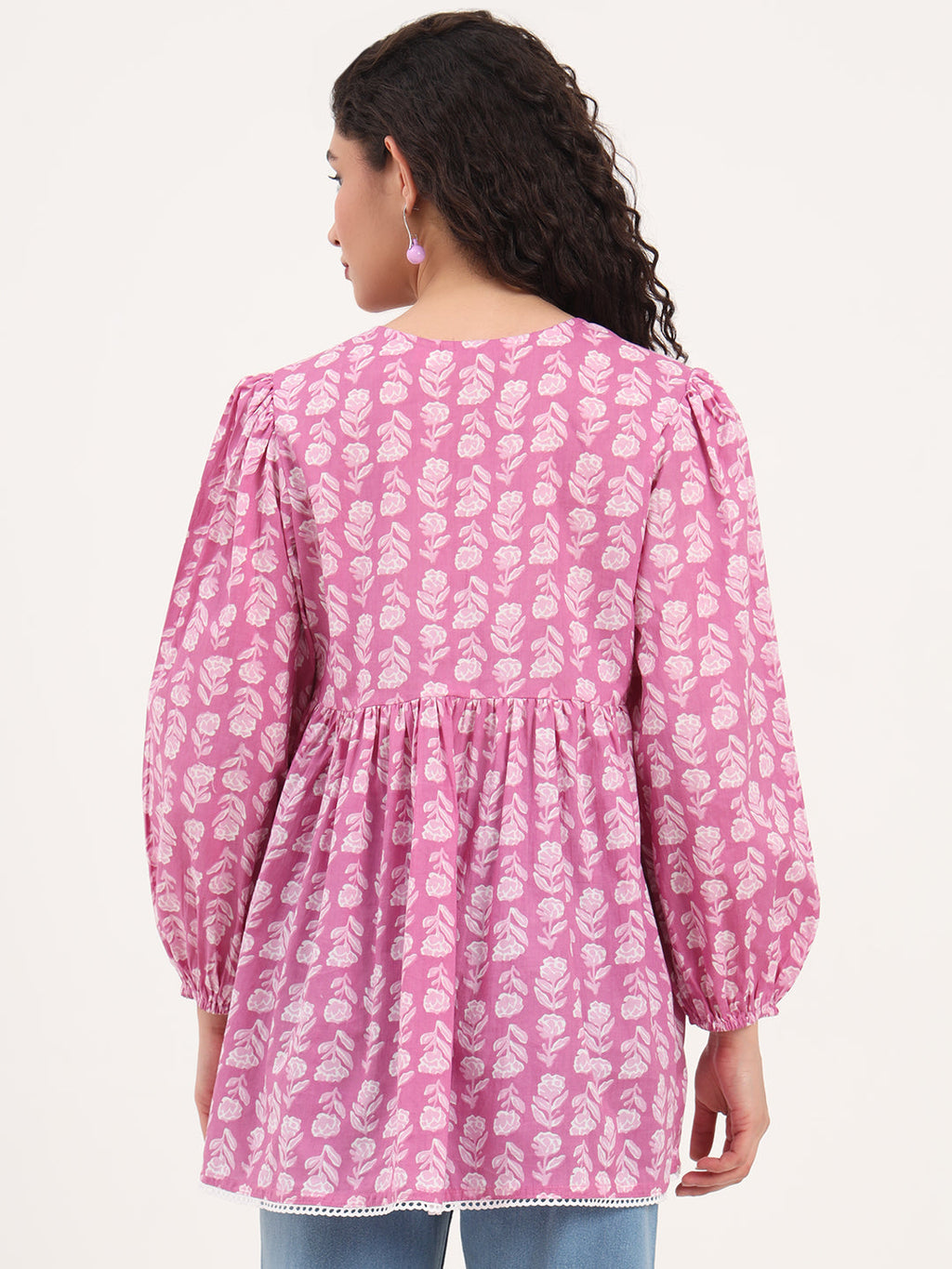 Noe Velarro Purple Floral Print Cotton Fabric Regular Peplum Top