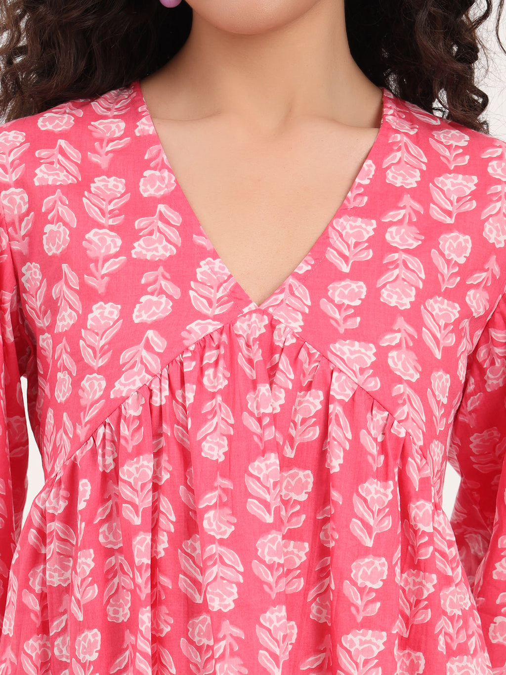 Noe Velarro Pink Floral Print Cotton Fabric Regular Peplum Top