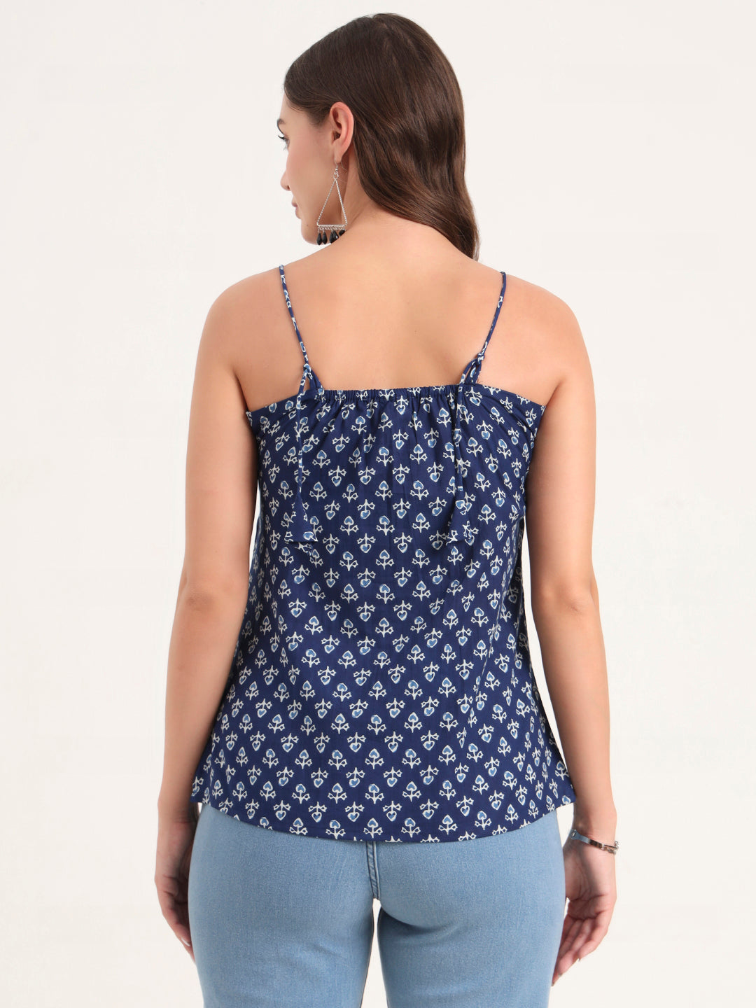 Noe Velarro Indigo Printed Cotton Shoulder Strap Top