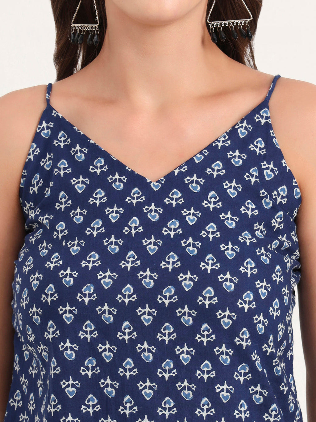 Noe Velarro Indigo Printed Cotton Shoulder Strap Top