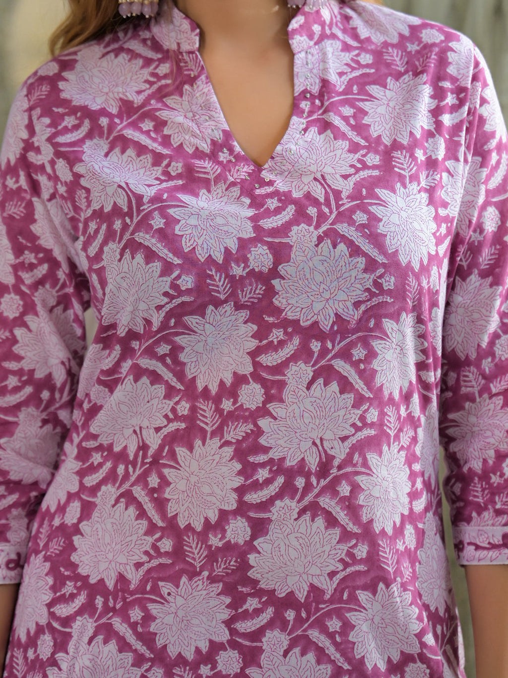 Noe Velarro Pink Hand Block Cotton Straight Kurta Pant With Dupatta