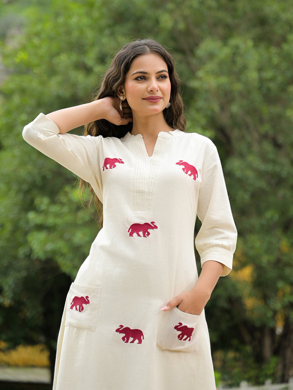 Noe Velarro Off White Embroidered Cotton A-line Kurta Pant Sets