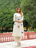 Noe Velarro Off White Embroidered Cotton A-line Kurta Pant Sets