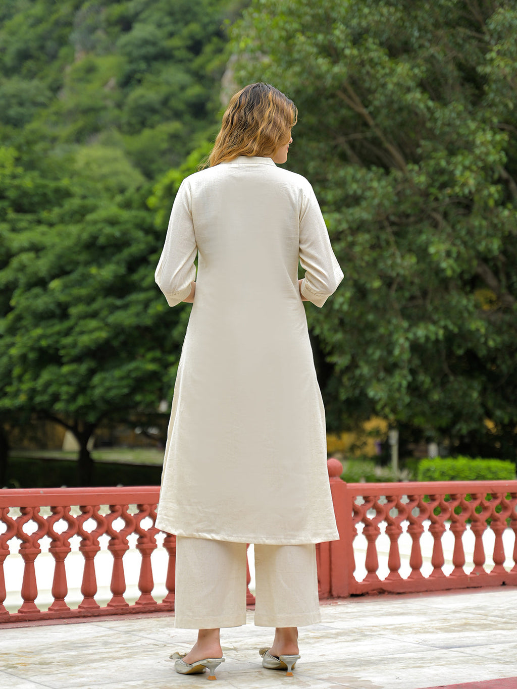 Noe Velarro Off White Embroidered Cotton A-line Kurta Pant Sets