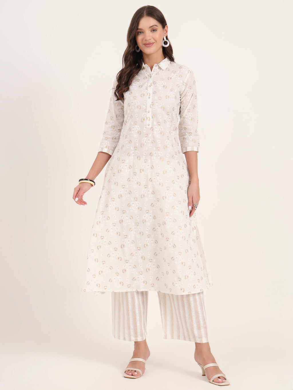 Noe Velarro White Floral Printed Cotton Kurta Pant Sets
