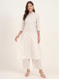 Noe Velarro White Floral Printed Cotton Kurta Pant Sets