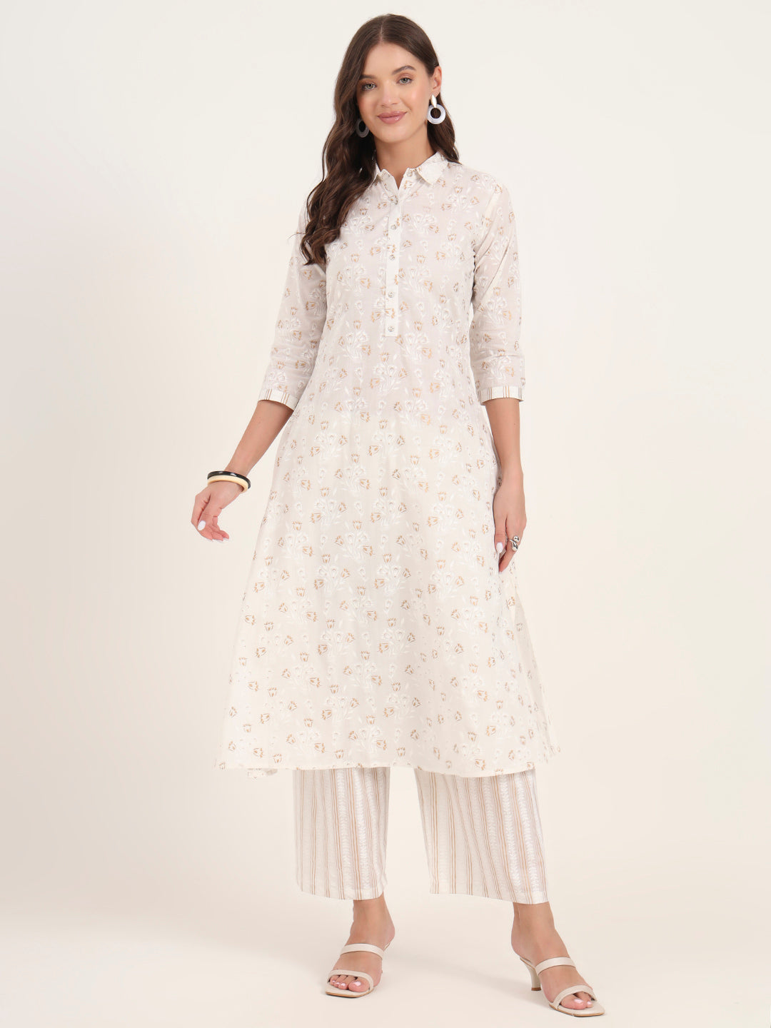Noe Velarro White Floral Printed Cotton Kurta Pant Sets