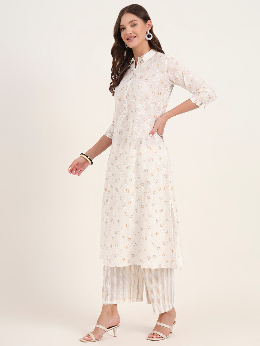 Noe Velarro White Floral Printed Cotton Kurta Pant Sets