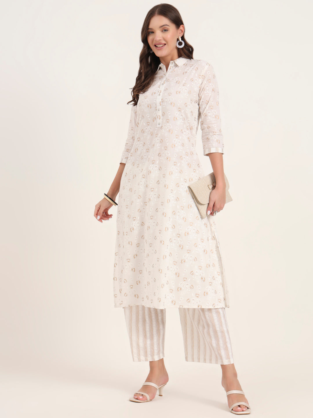 Noe Velarro White Floral Printed Cotton Kurta Pant Sets