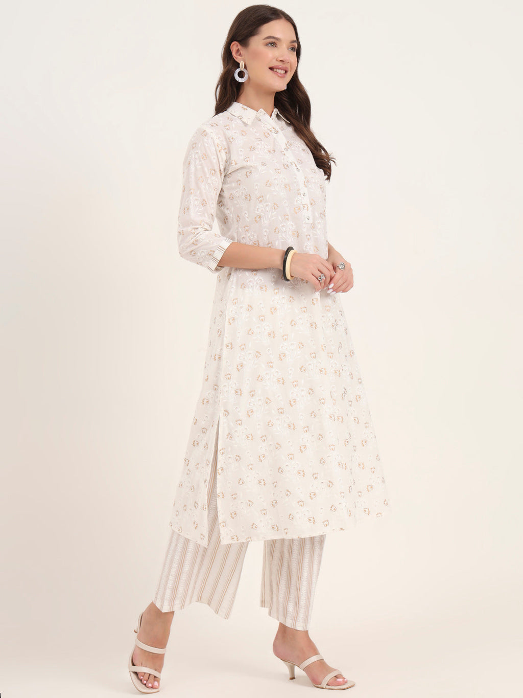 Noe Velarro White Floral Printed Cotton Kurta Pant Sets
