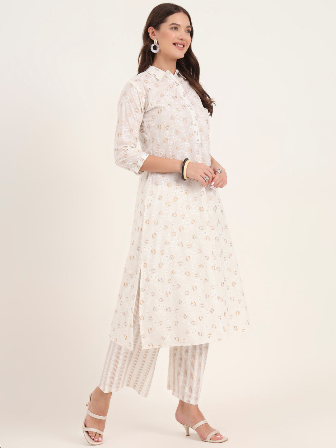 Noe Velarro White Floral Printed Cotton Kurta Pant Sets