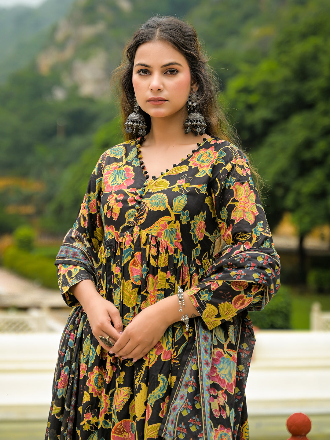 Noe Velarro Black Cotton Straight Kurta Pant With Dupatta