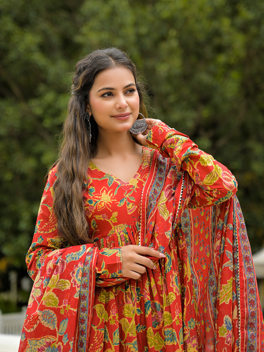 Noe Velarro Red Cotton Straight Kurta Pant With Dupatta