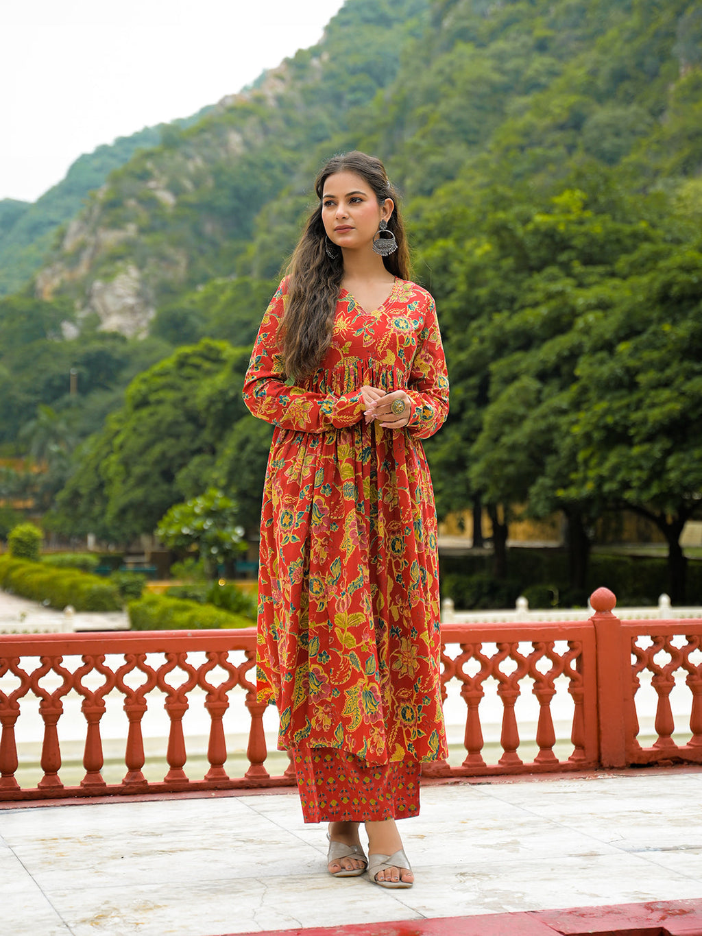 Noe Velarro Red Cotton Straight Kurta Pant With Dupatta