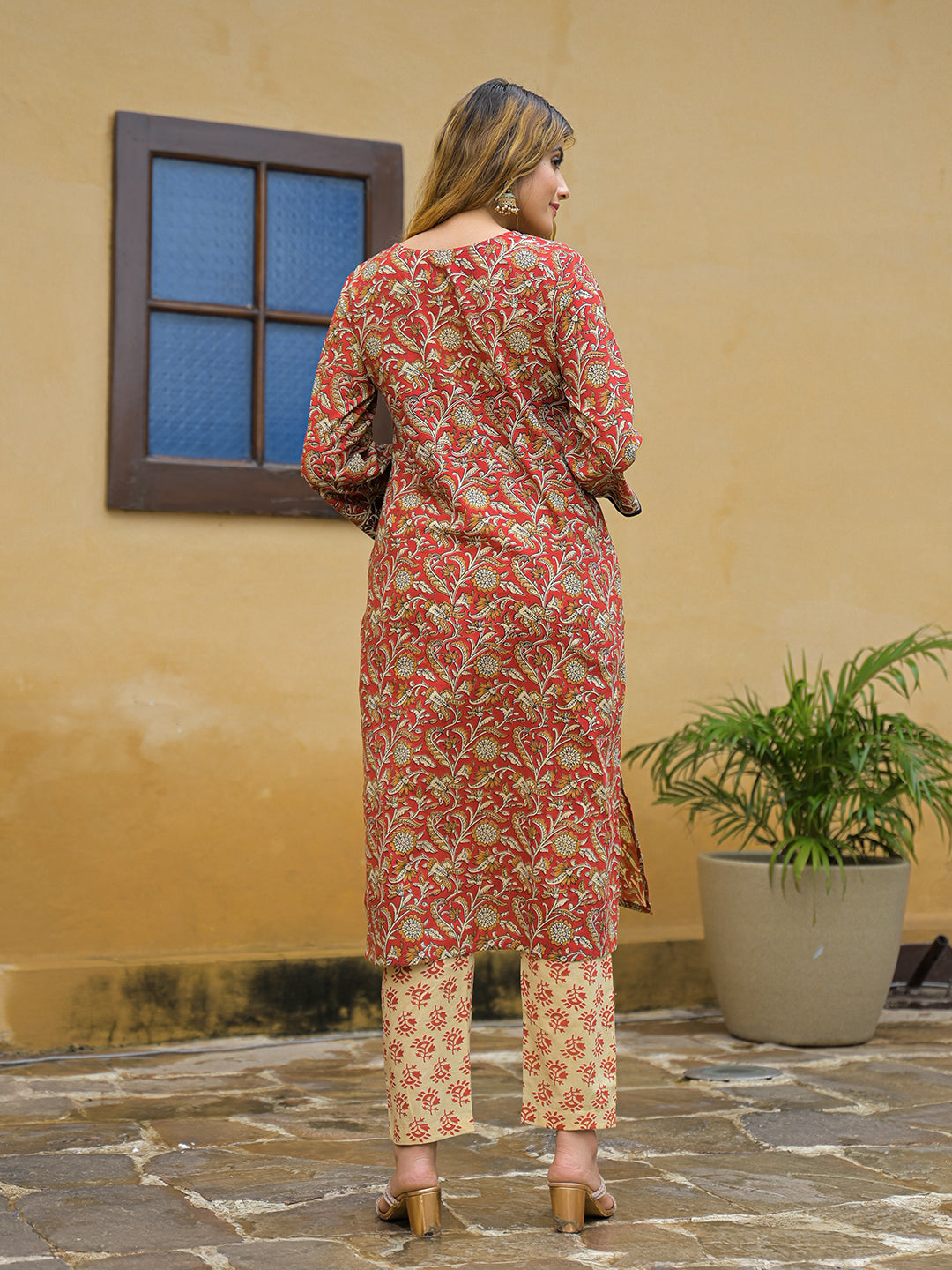 Noe Velarro Maroon Hand Block Cotton Straight Kurta Pant With Dupatta