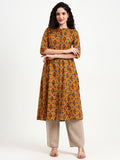 Noe Velarro Mustard Ikkat Print Cotton Kurta