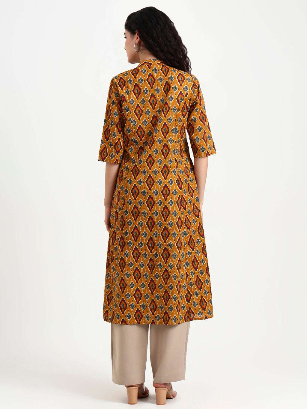 Noe Velarro Mustard Ikkat Print Cotton Kurta