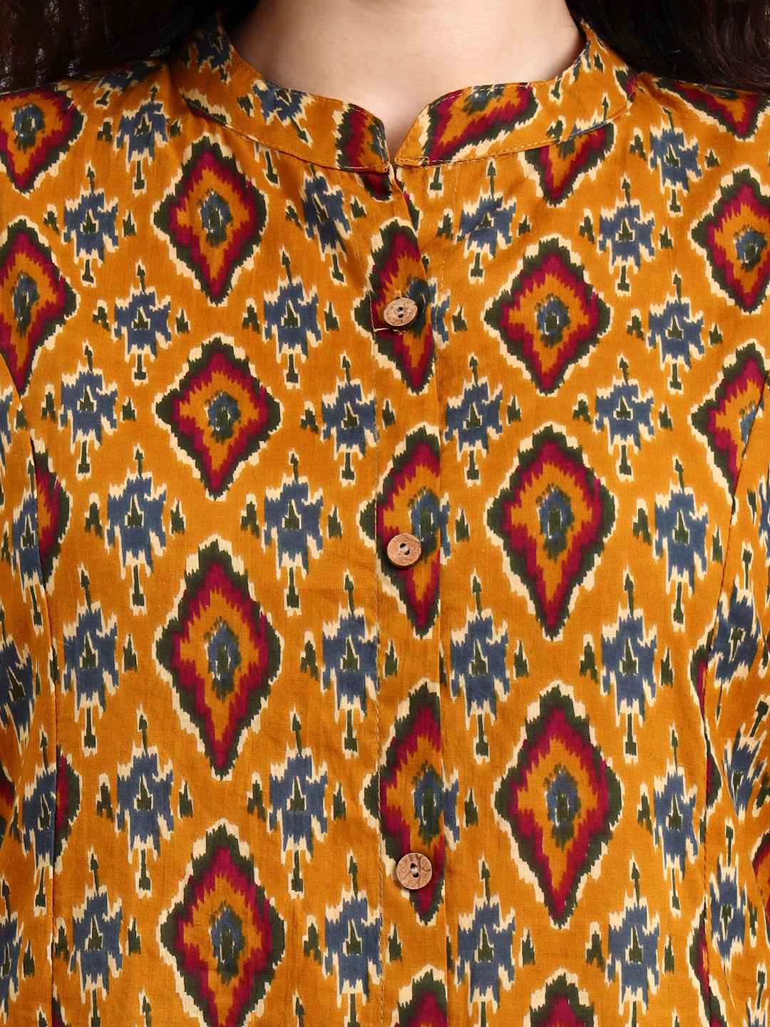 Noe Velarro Mustard Ikkat Print Cotton Kurta