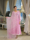 Noe Velarro Pink Hand Block Cotton Anarkali Kurta Pant With Dupatta