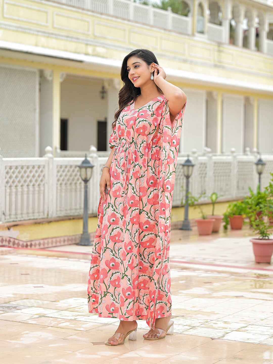 Noe Velarro Pink Cotton Kaftaan Dress