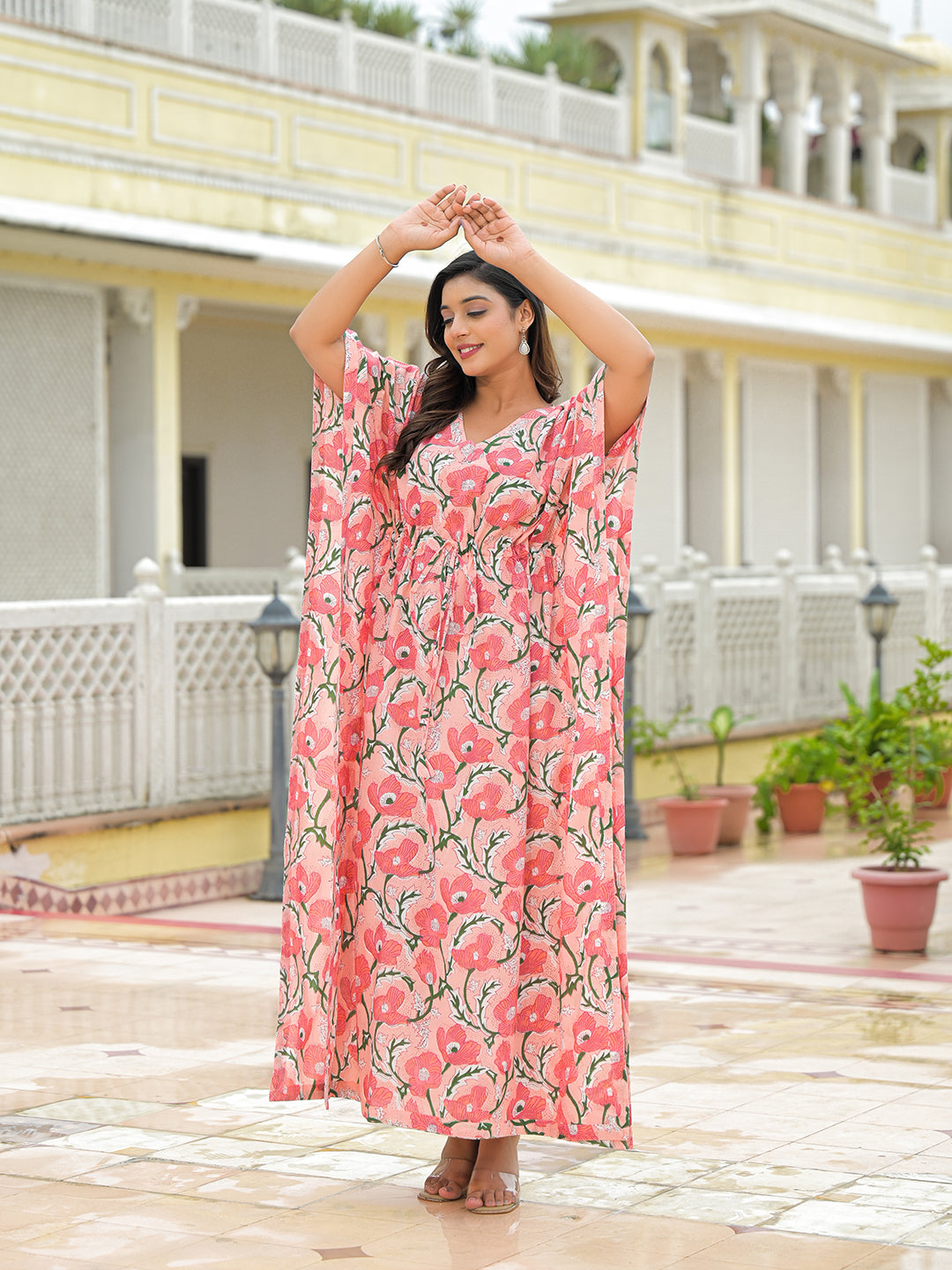 Noe Velarro Pink Cotton Kaftaan Dress