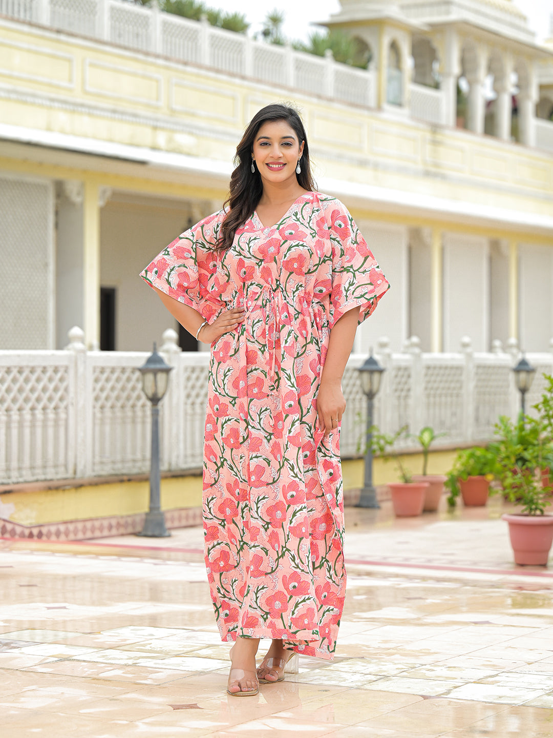 Noe Velarro Pink Cotton Kaftaan Dress