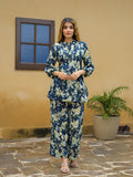 Noe Velarro Blue Floral Print Cotton Night suits Set