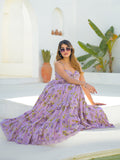 Noe Velarro Light Purple Cotton Floral Print Sleeveless Long Dress