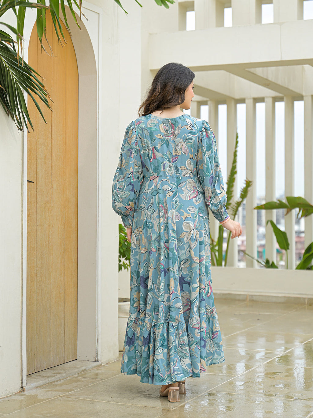 Noe Velarro Sky Blue Rayon Flare Dress