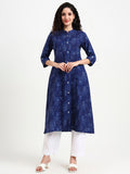 Noe Velarro Indigo Blue Geometric Print Rayon Kurta