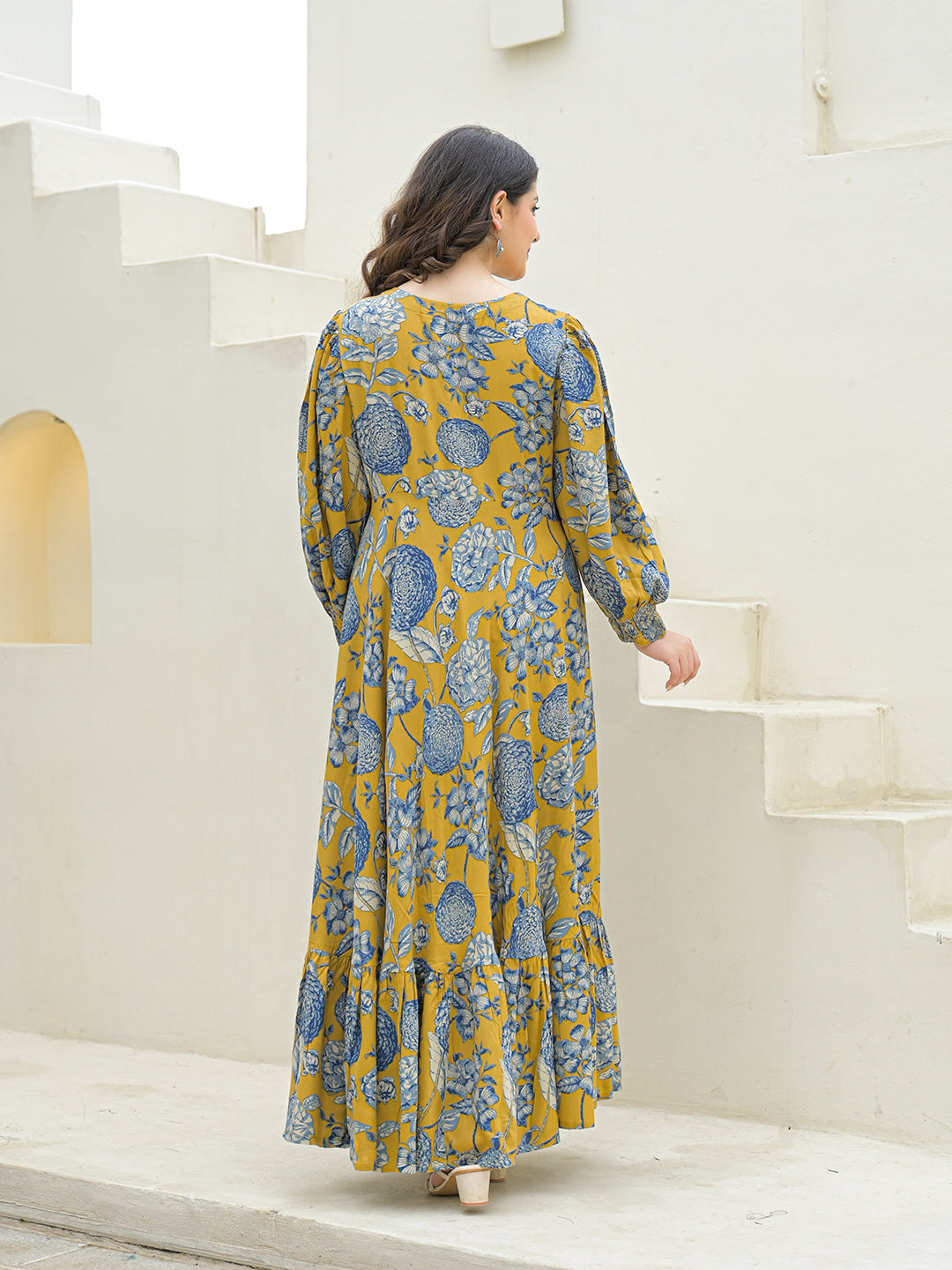 Noe Velarro Mustard Rayon Flare Dress