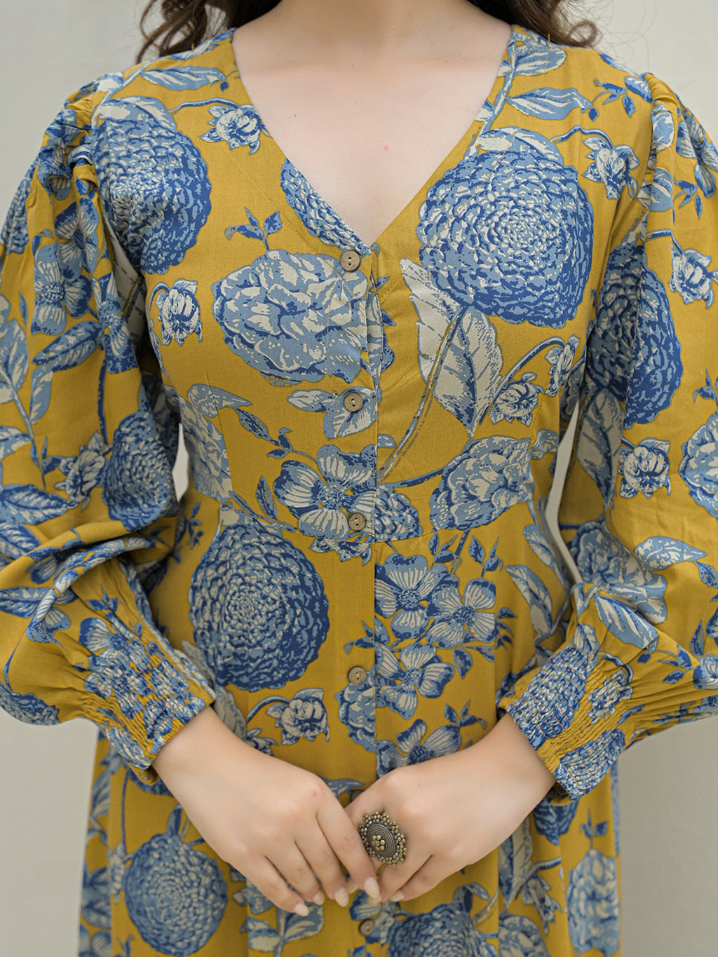 Noe Velarro Mustard Rayon Flare Dress