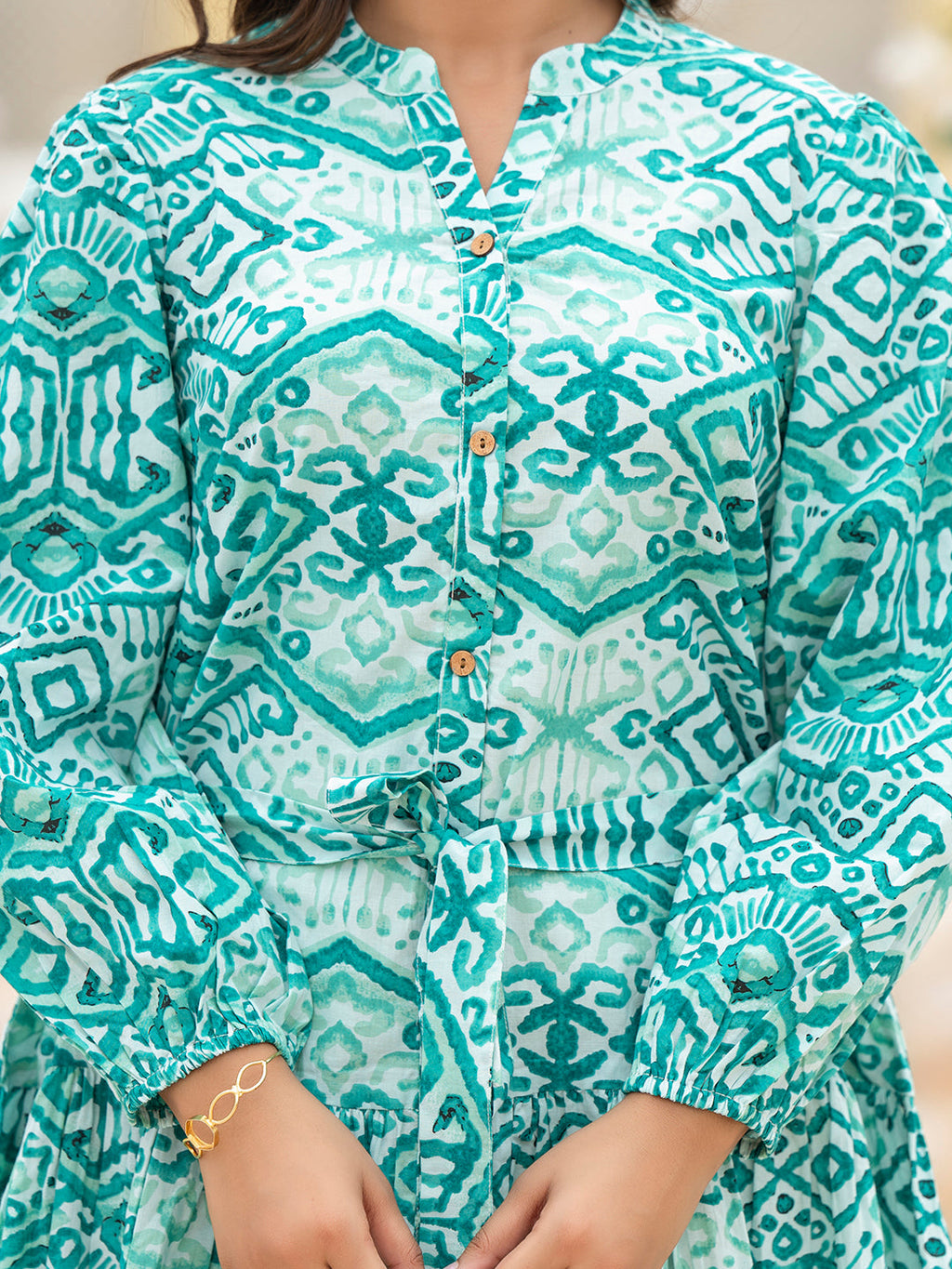 Noe Velarro Sea Green Cotton Midi Dress