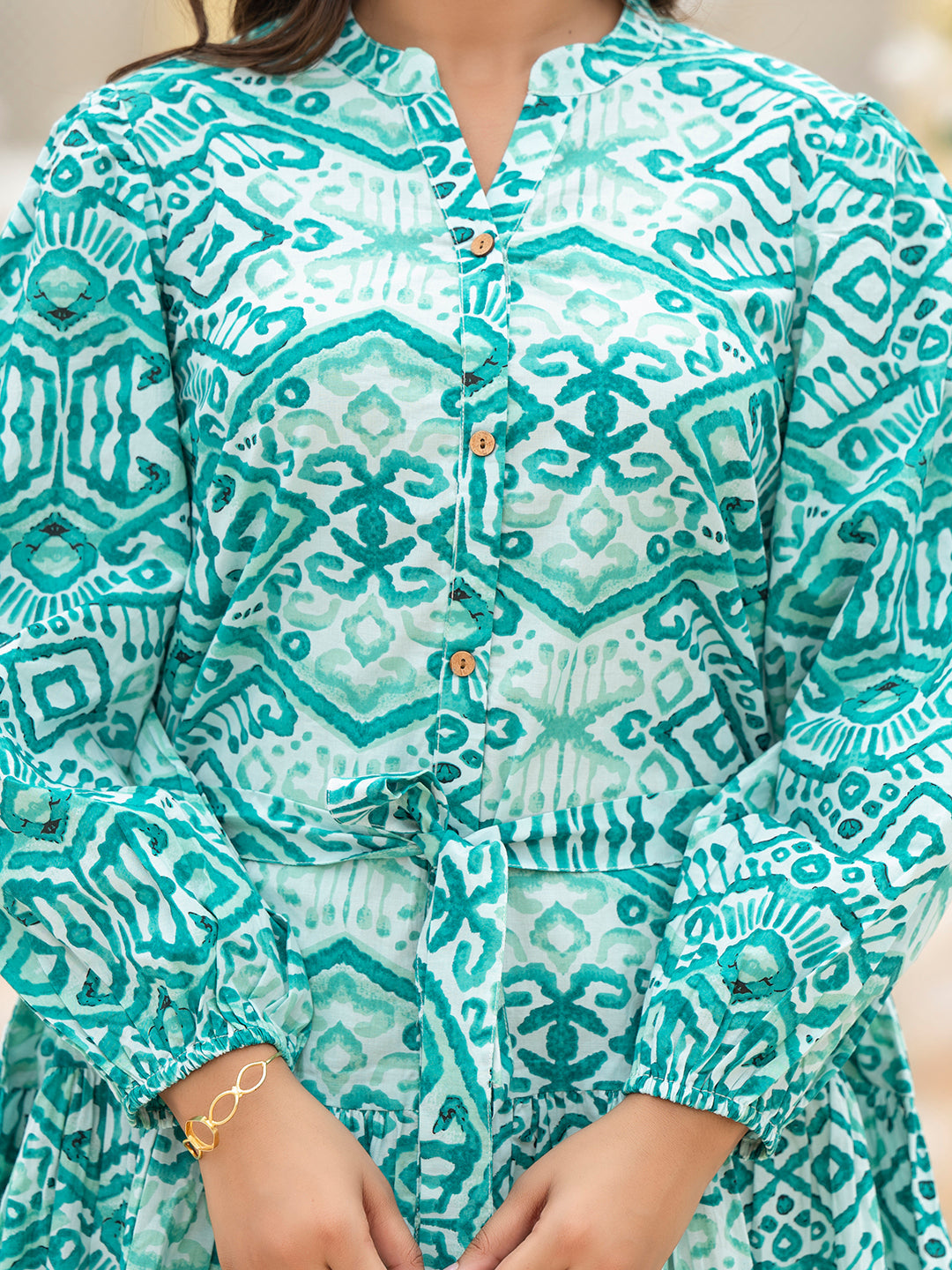 Noe Velarro Sea Green Cotton Midi Dress
