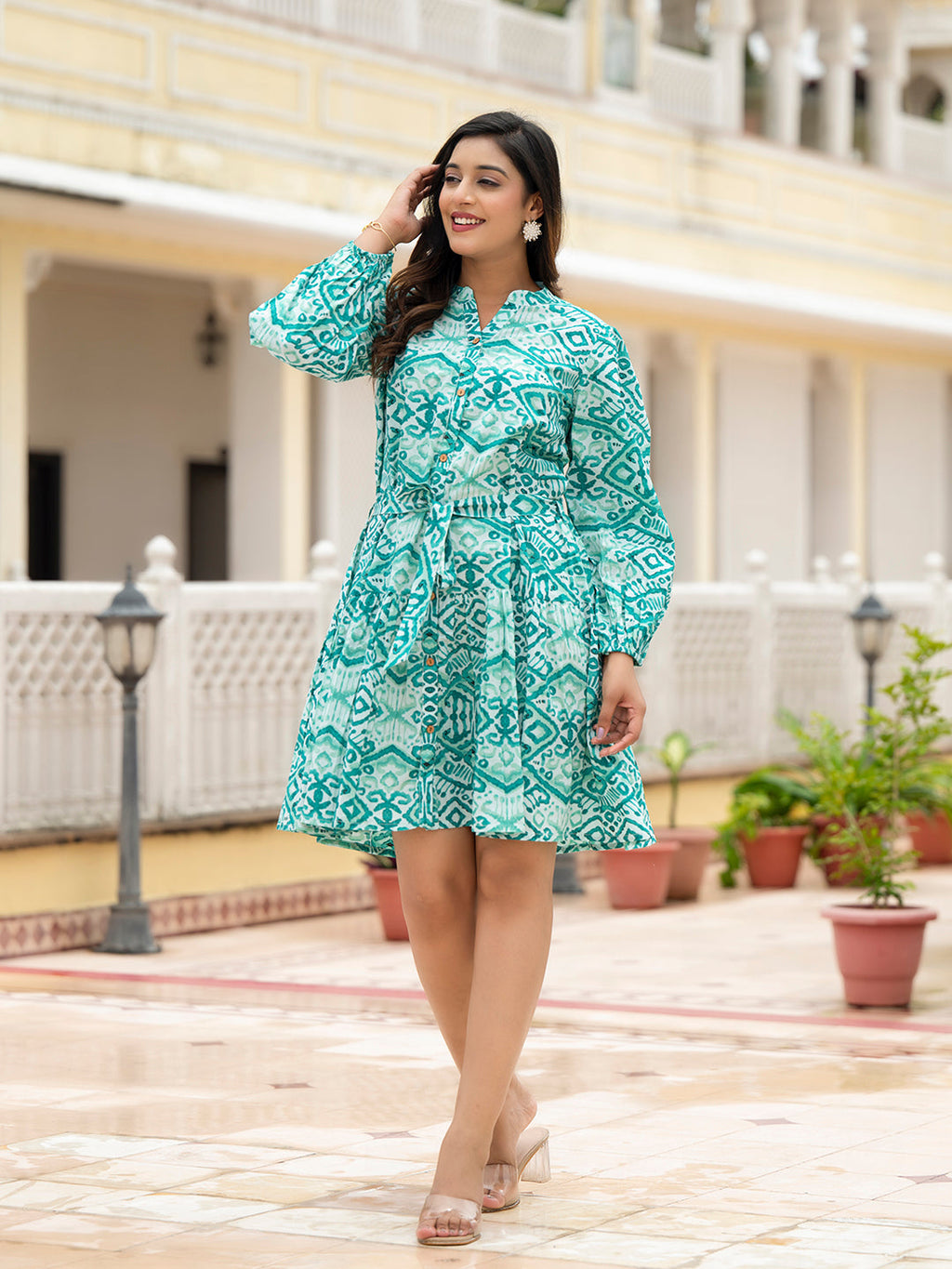Noe Velarro Sea Green Cotton Midi Dress