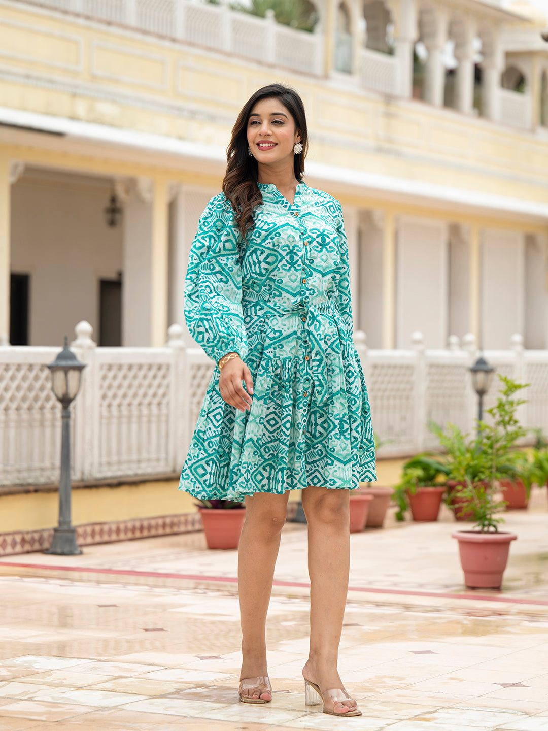 Noe Velarro Sea Green Cotton Midi Dress