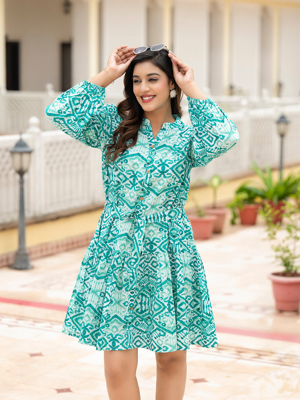 Noe Velarro Sea Green Cotton Midi Dress