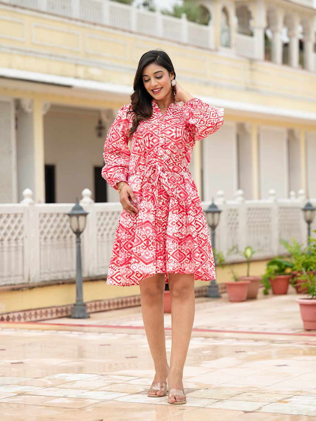 Noe Velarro Pink Cotton Midi Dress