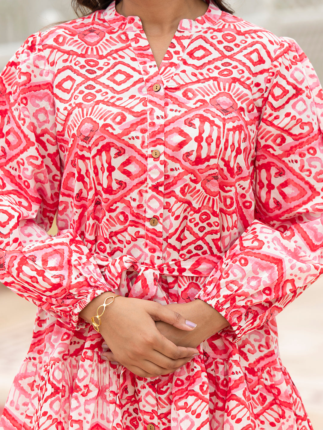 Noe Velarro Pink Cotton Midi Dress