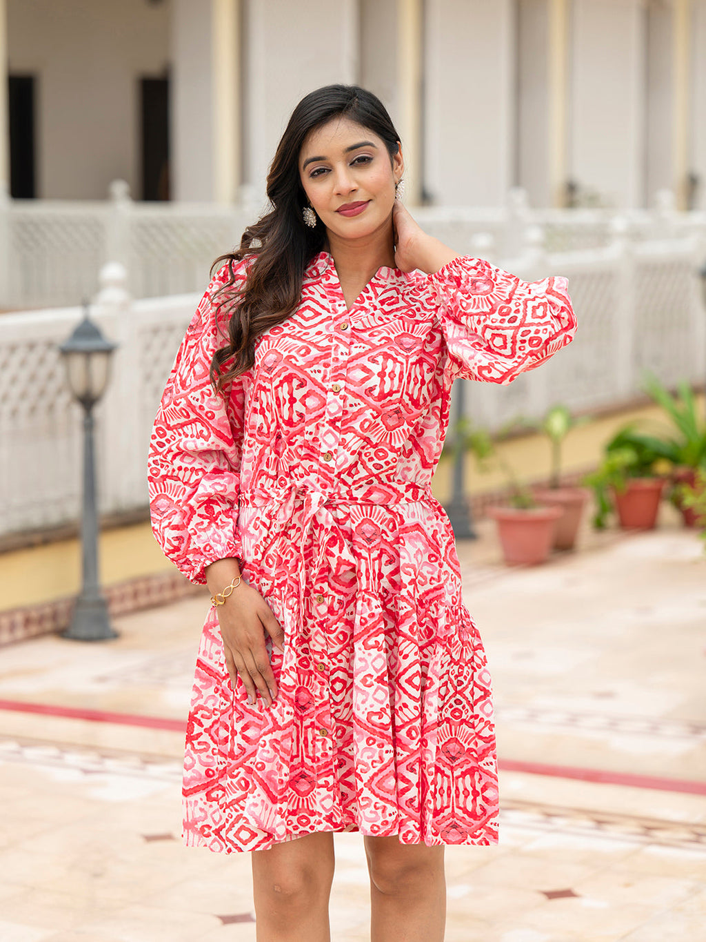Noe Velarro Pink Cotton Midi Dress