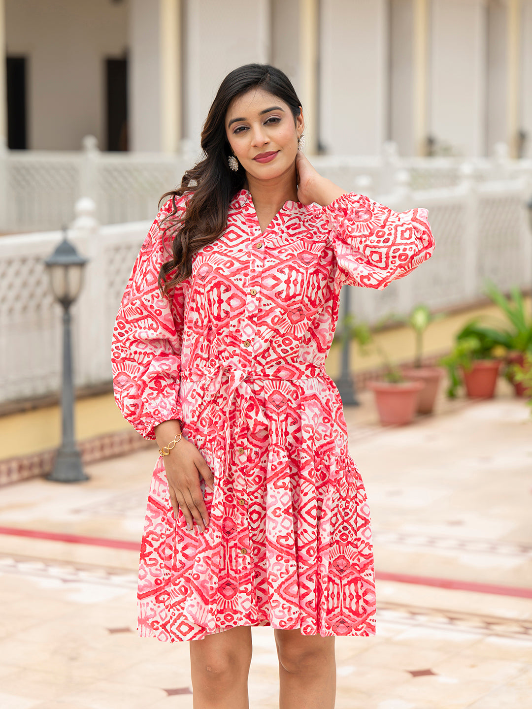 Noe Velarro Pink Cotton Midi Dress