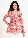Noe Velarro Pink Floral Print Peplum Cotton Top