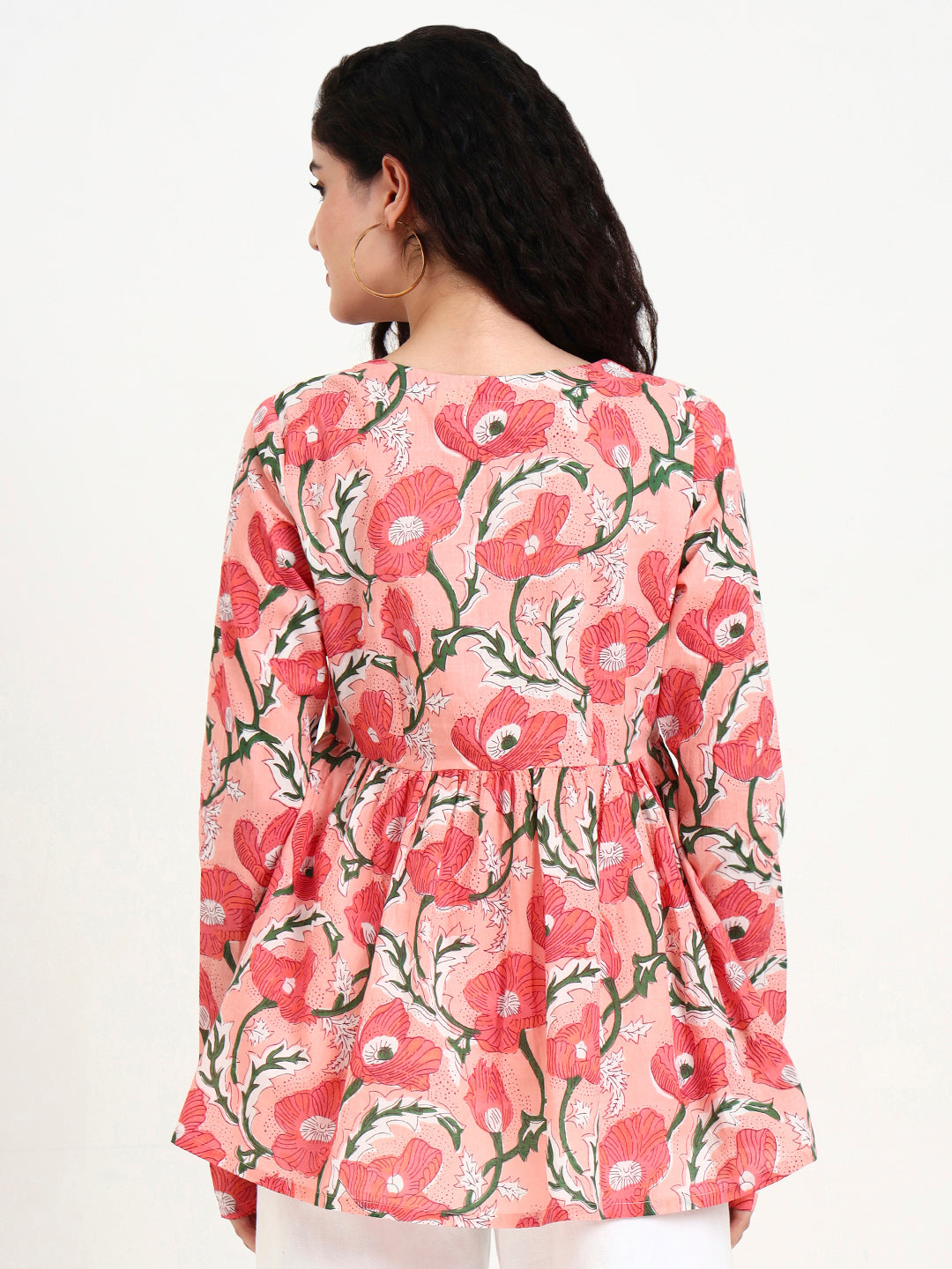 Noe Velarro Pink Floral Print Peplum Cotton Top