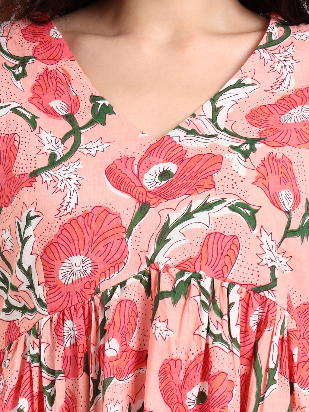Noe Velarro Pink Floral Print Peplum Cotton Top