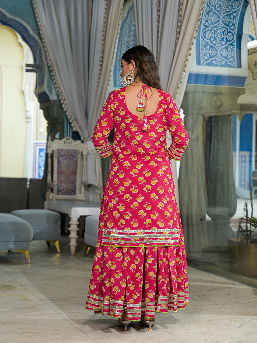 Noe Velarro Pink Cotton Kurti Lehenga Sets With Dupatta